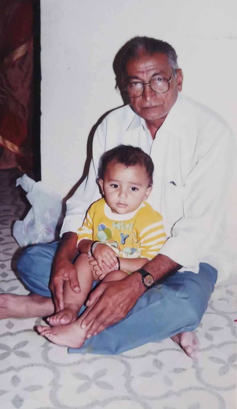 Late Shri Shamjibhai Vadgama with his Grandchild, Hardik Vadgama