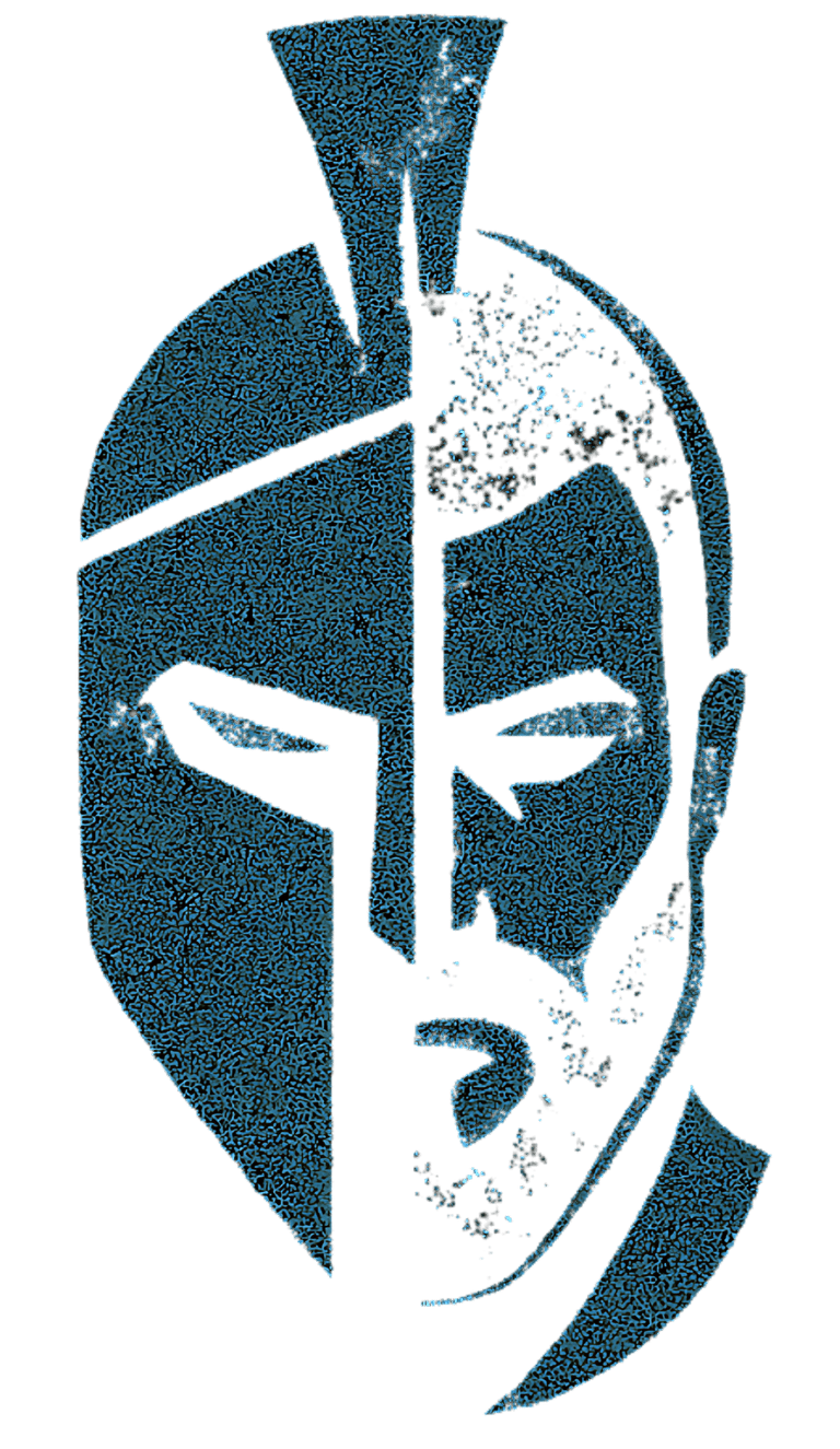 Spartan helmet and soldier face logo symbolizing warrior mindset, veteran pride, military apparel