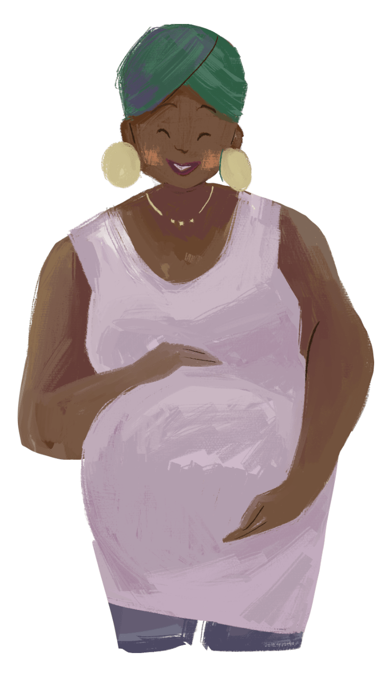 une femme enceinte souriant à sa sage-femme 