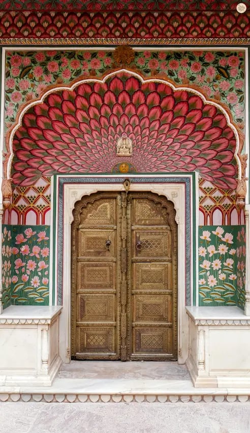 See the Lotus Gate inside City Palace Jaipur, symbolising the summer season with its beautiful floral design.