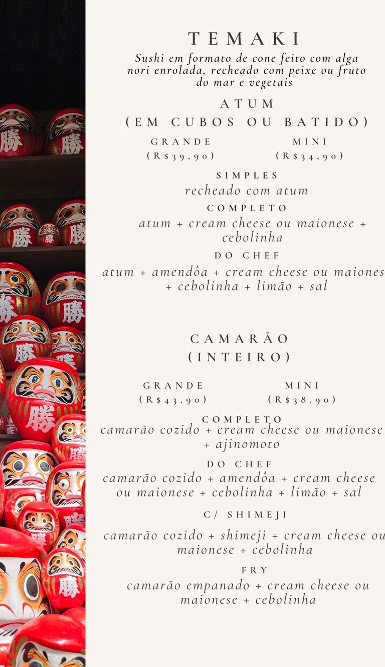 Cardápio Daruma Temaki e Rolls