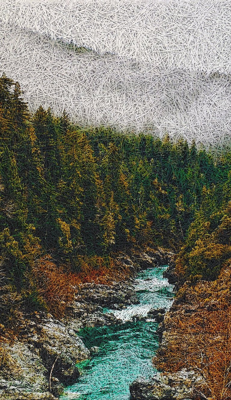 Forest and River in autumn on Nordic art acoustic panel