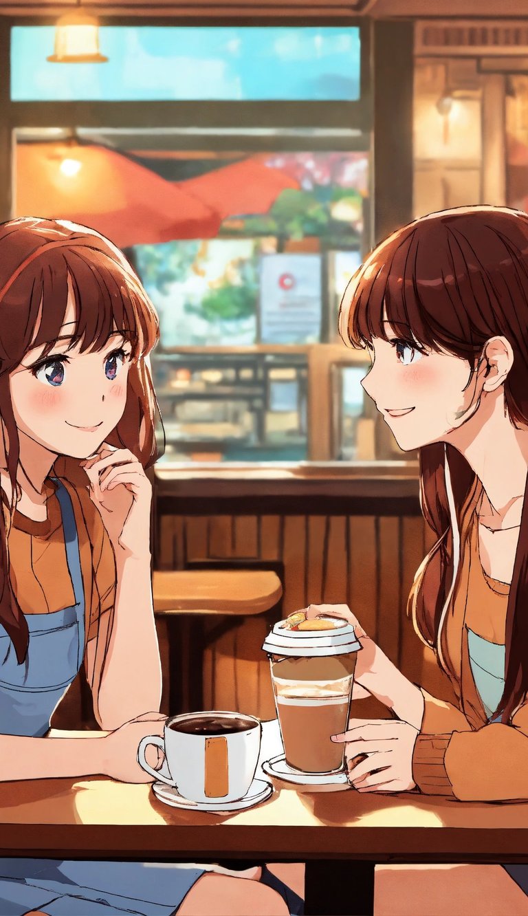 two girls sitting at a table with coffee