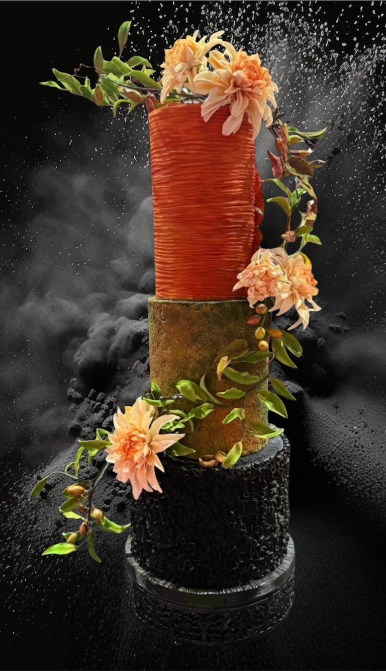 Autumn Dahlias three tier wedding cake