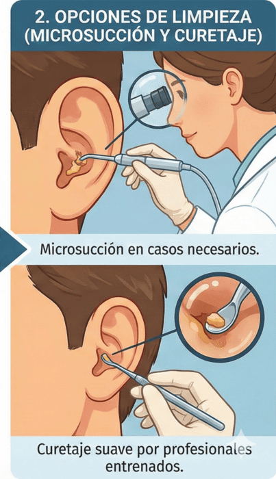 opción de microsucción en el proceso de limpieza de cerumen por un otorrinolaringólogo