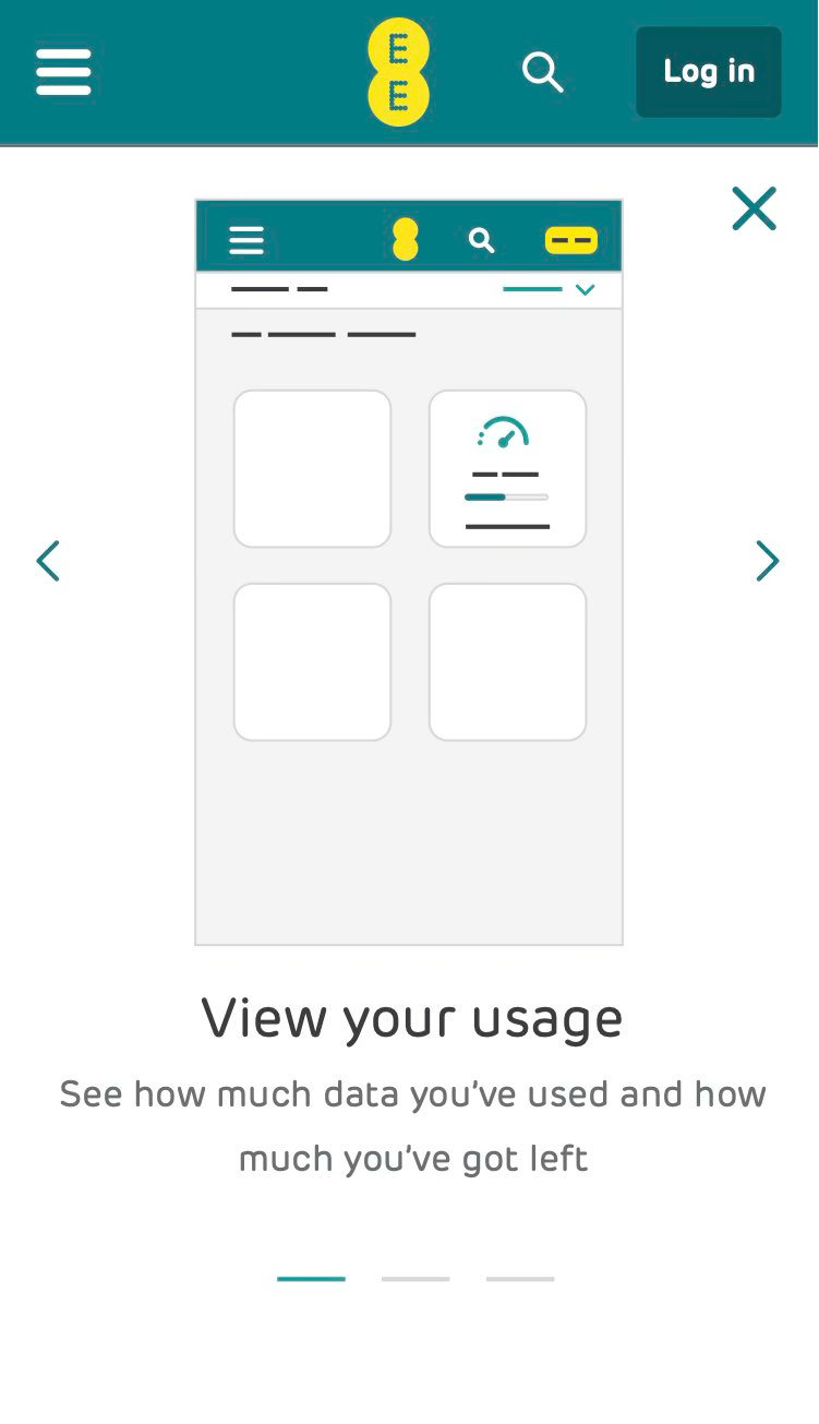 UI design showing an illustration of the MyEE app with usage tile being displayed.