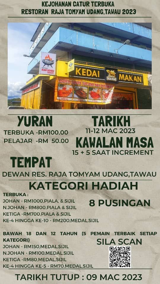 Catur Malaysia. Malaysian Chess. Sabah Chess. Kejohanan Catur Terbuka Restoran Raja Tomyam Udang, . 