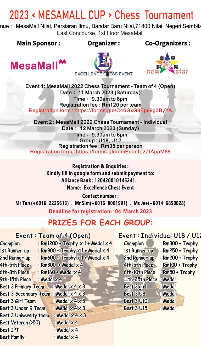 Mesamall Cup Chess Tournament 2023. Catur Malaysia. Malaysia Chess. 