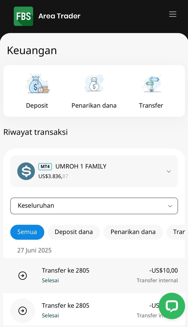 Pilih Menu keuangan untuk deposit