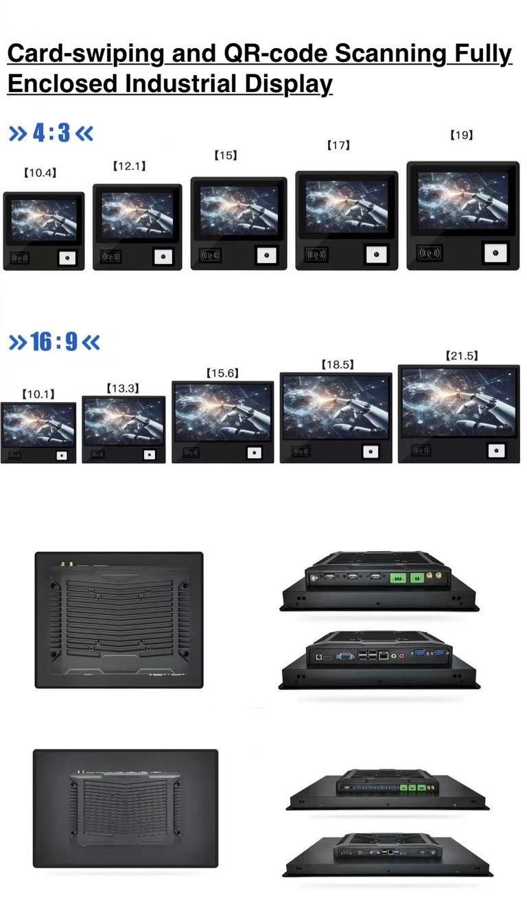 claratech's Card-Swiping and QR-code Scanning Fully Enclosed Industrial Display specifications