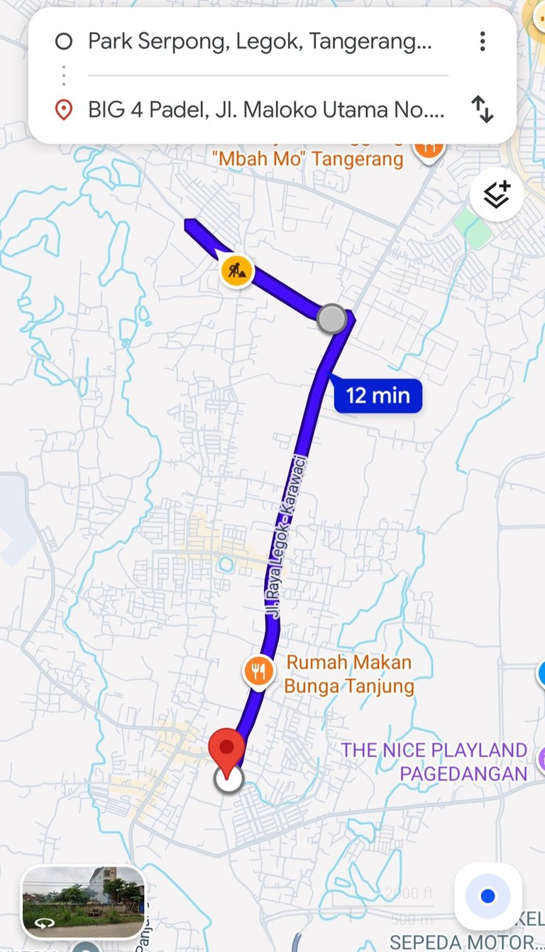 jarak waktu tempuh dari park serpong menuju big 4 padel bsd