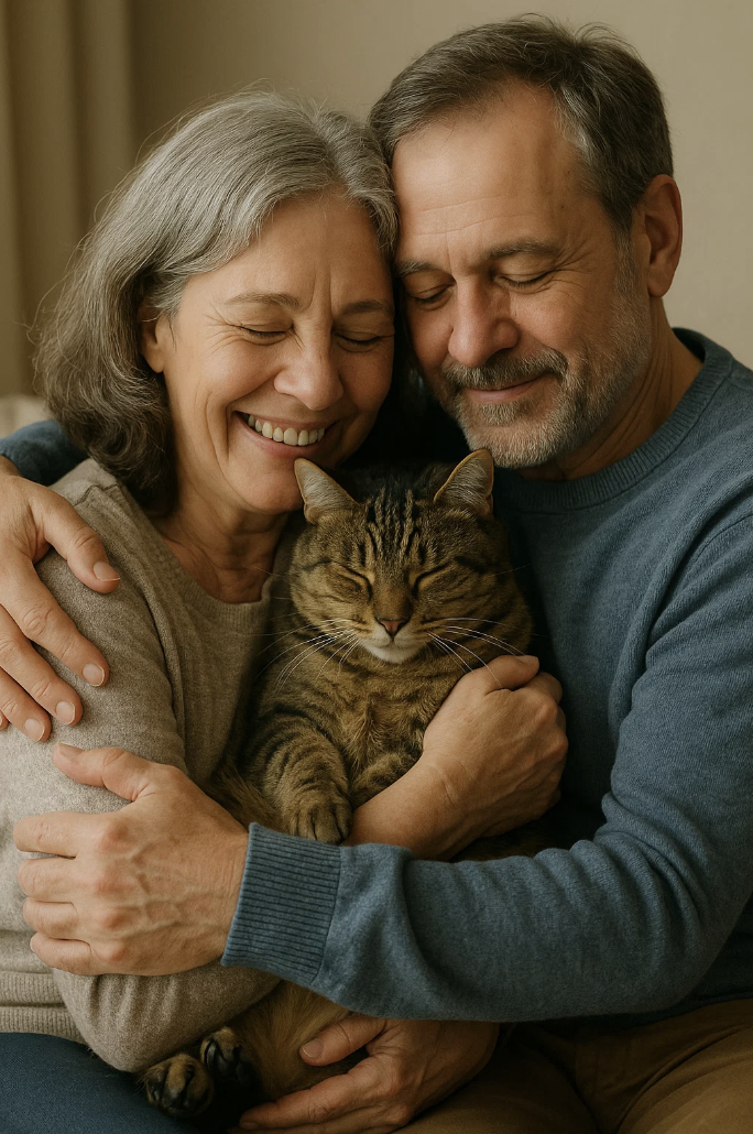câlin en couple avec le chat