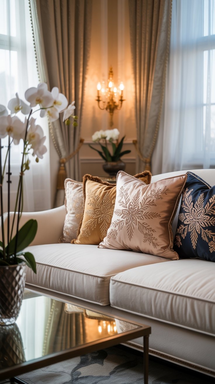 a couch with pillows in a living room