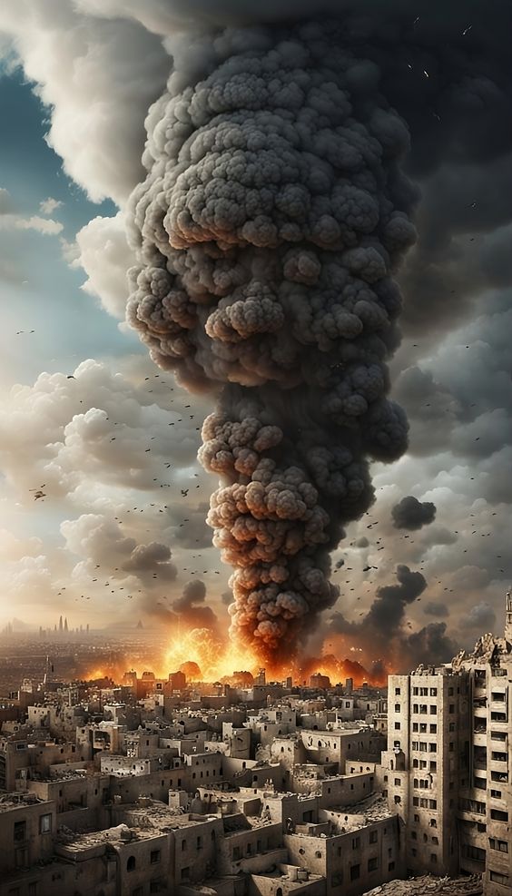 a large plume of smoke billowing out of a building in Israel