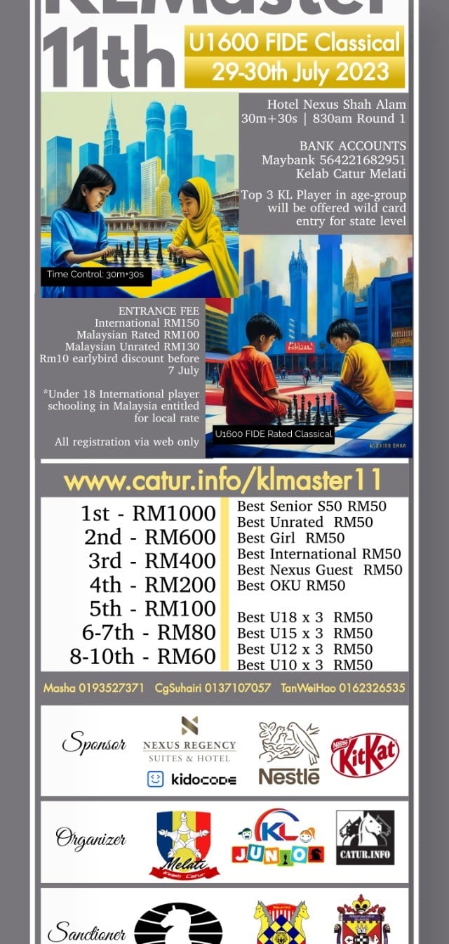 11th KL Master U1600 FIDE Rated Classical Chess Championship at Nexus Regency Hotel. Malaysia Chess