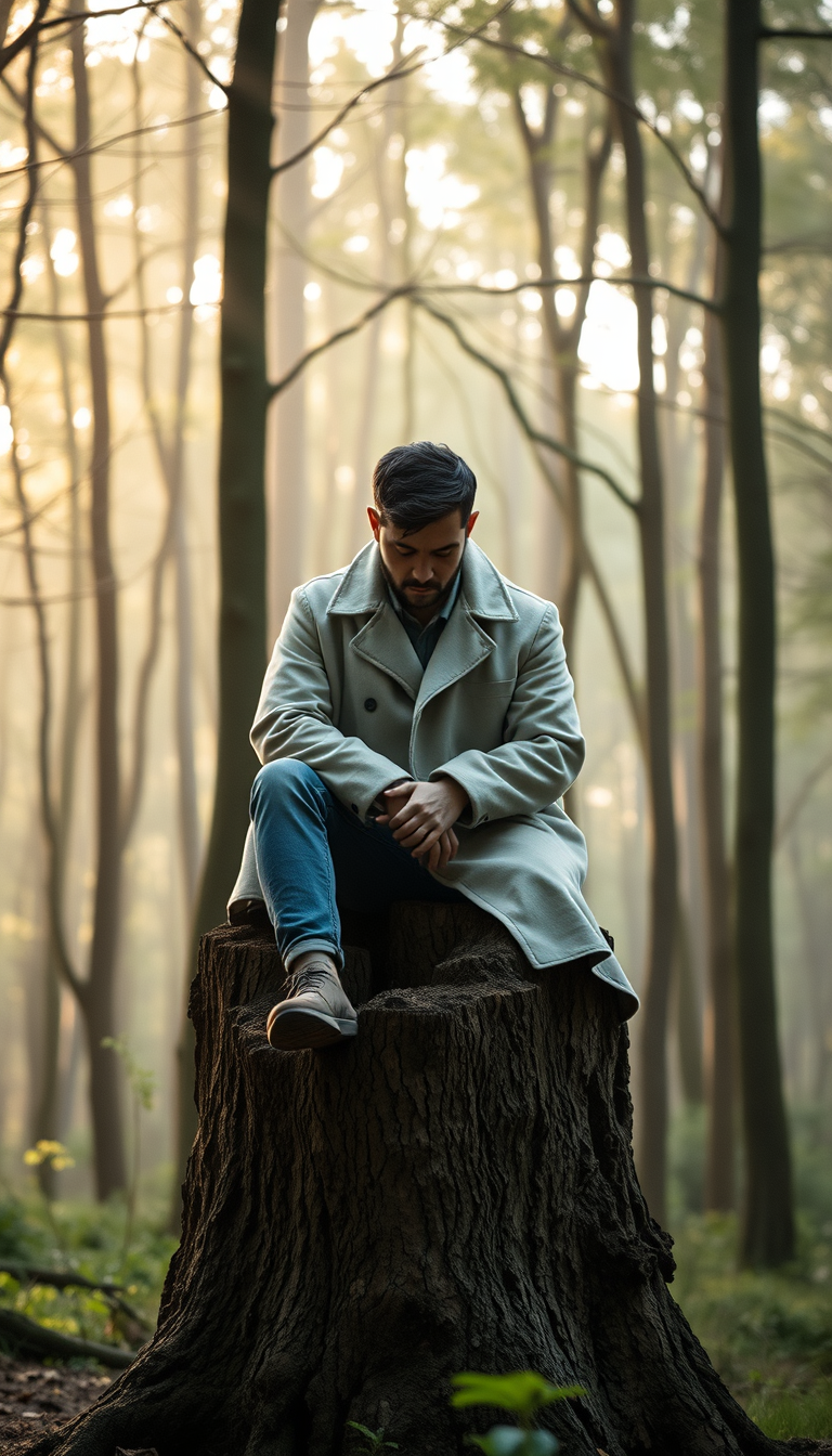 homme sur tronc d'arbre