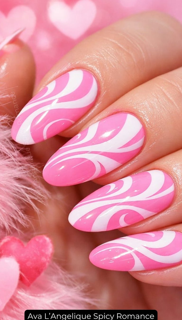 By Ava L’Angelique. Cute pink nails with eye-catching confident style