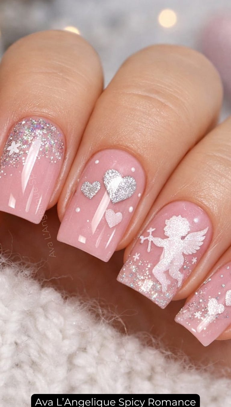 By Ava L’Angelique. Soft glam pink nails for late night romantic mood