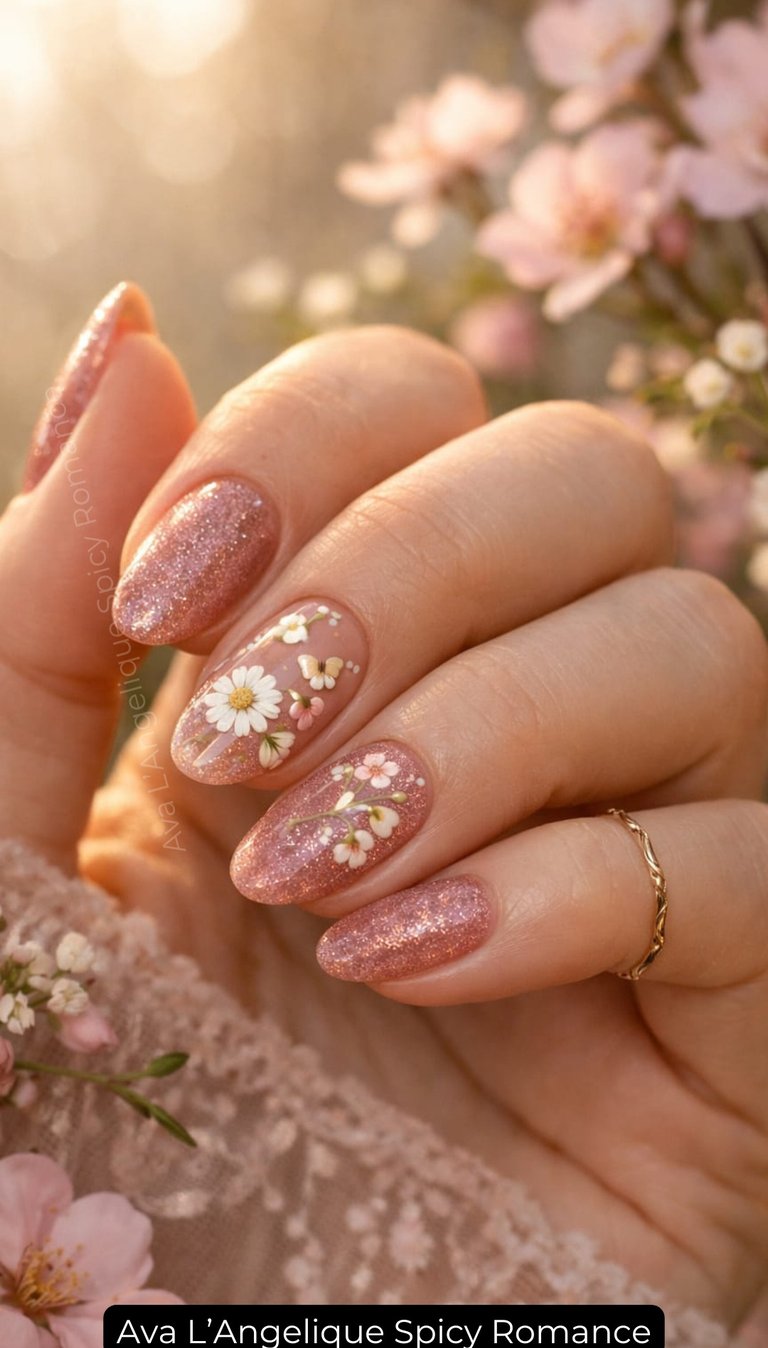 By Ava L’Angelique. Pink glitter nails, Classy And Elegant Nails, Neutral Nails, cute pink nails