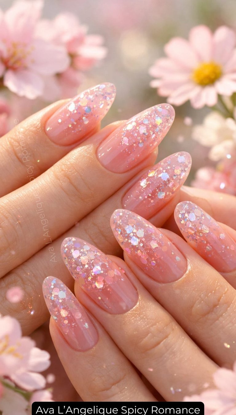 By Ava L’Angelique. pink glitter nails, Short Gel Nails, Chic Nail Art, cute pink nails