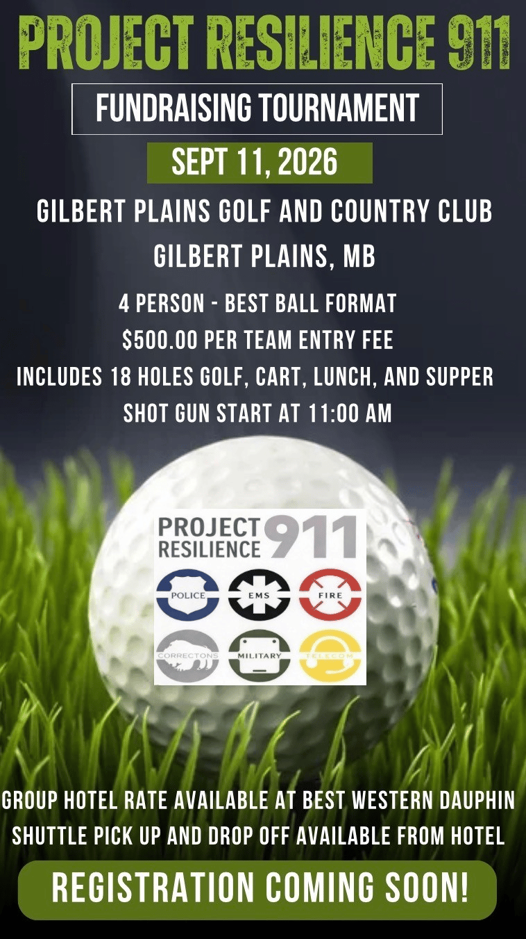 Project Resilience 911 fundraising golf tournament at Gilbert Plains Golf and Country Club on September 11, 2026.