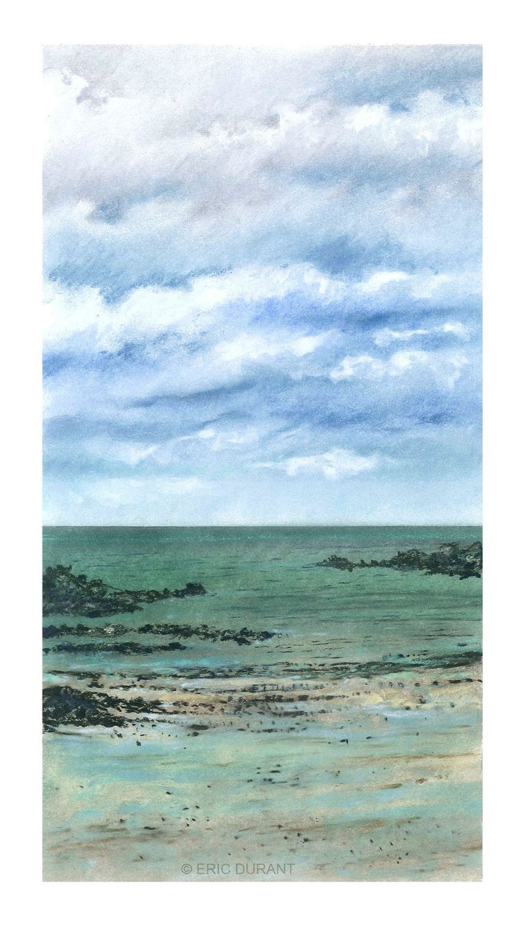 Pastel sec sur papier 20 × 37 cm - Plage du Sillon - © Eric Durant