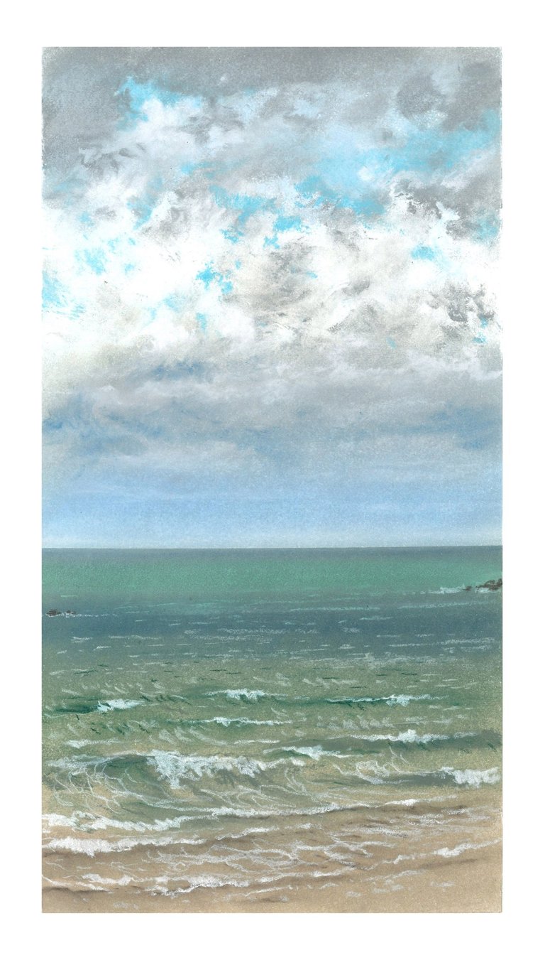 Dessin au pastel sec représentant la Plage du Sillon à Saint-Malo