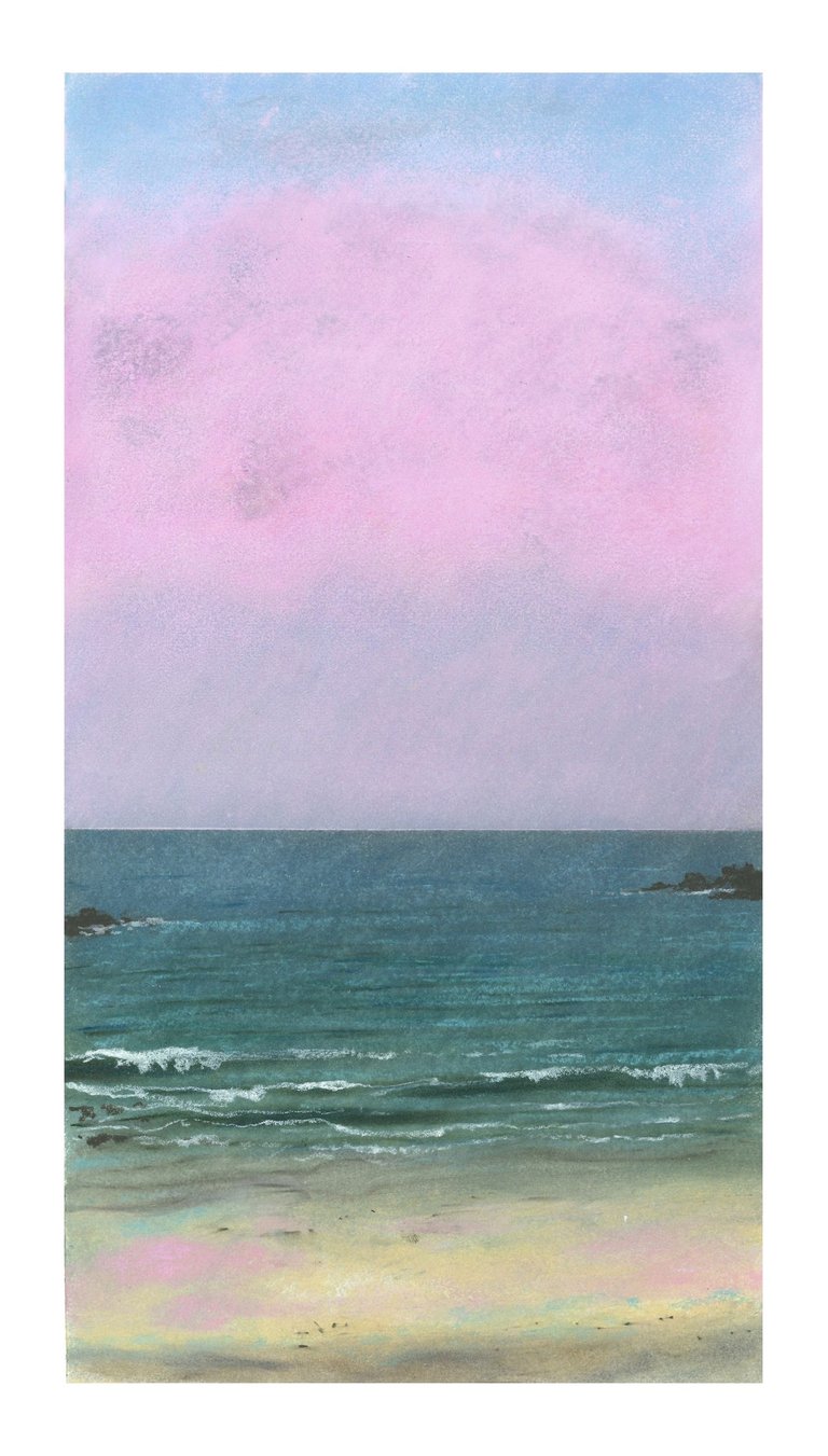 Dessin au pastel sec représentant la Plage du Sillon à Saint-Malo