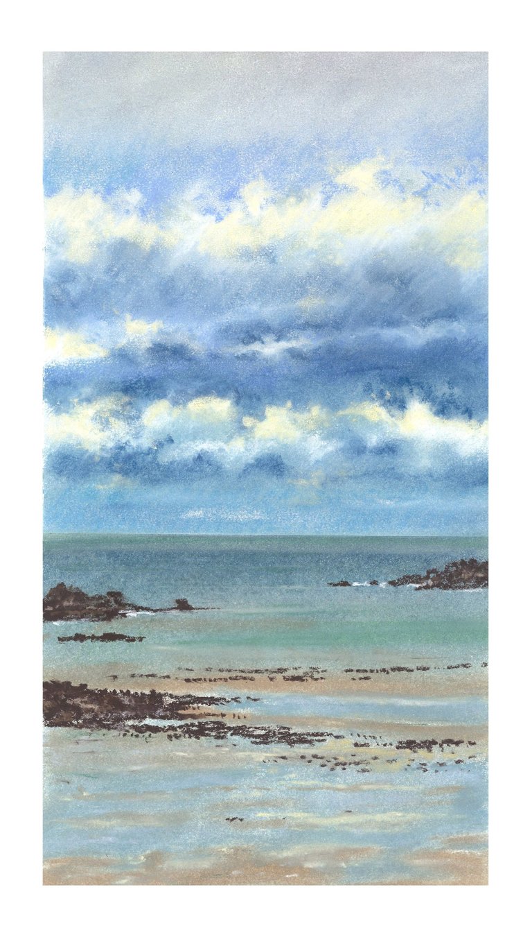 Dessin au pastel sec représentant la Plage du Sillon à Saint-Malo