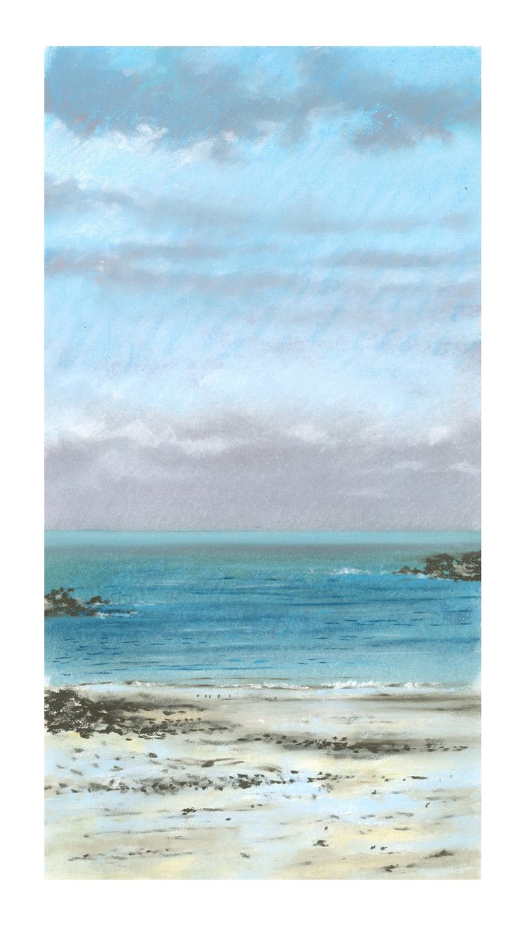 Dessin au pastel sec représentant la Plage du Sillon à Saint-Malo