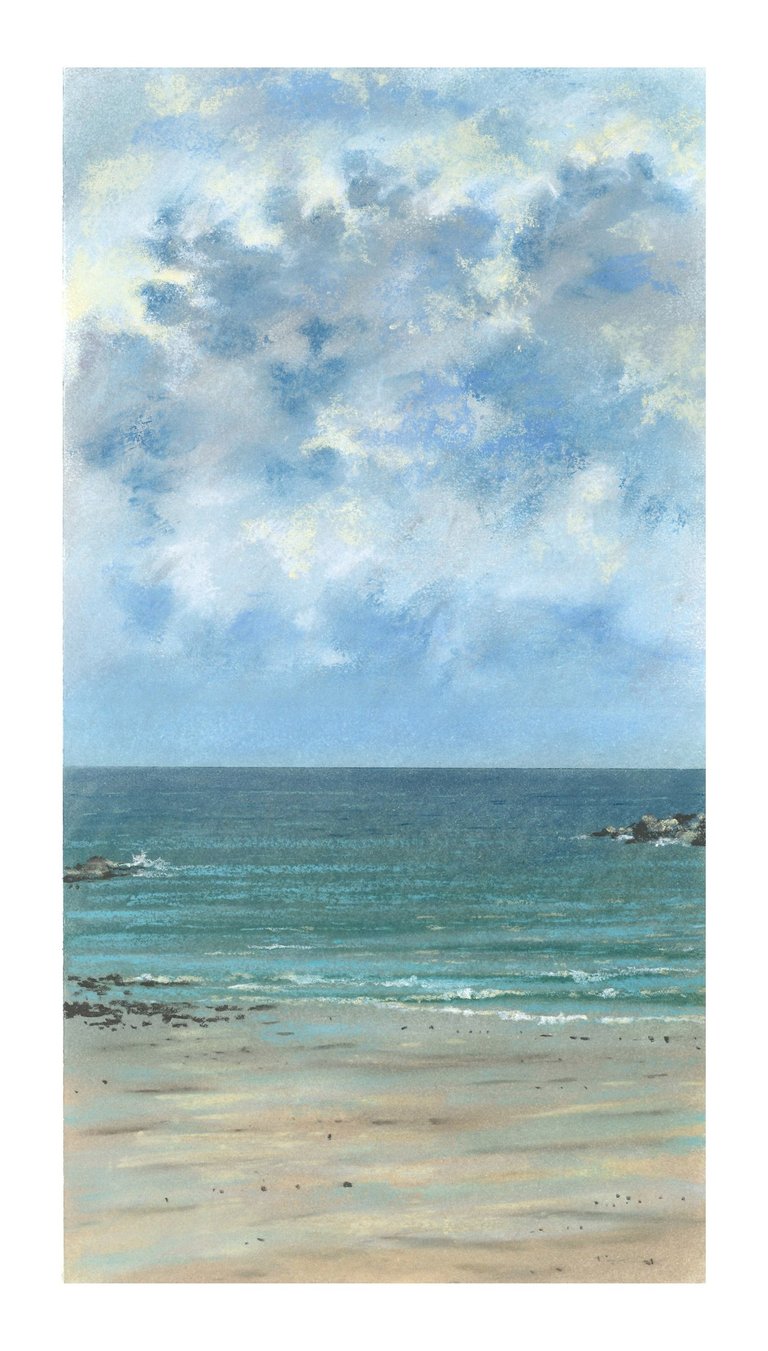 Dessin au pastel sec représentant la Plage du Sillon à Saint-Malo