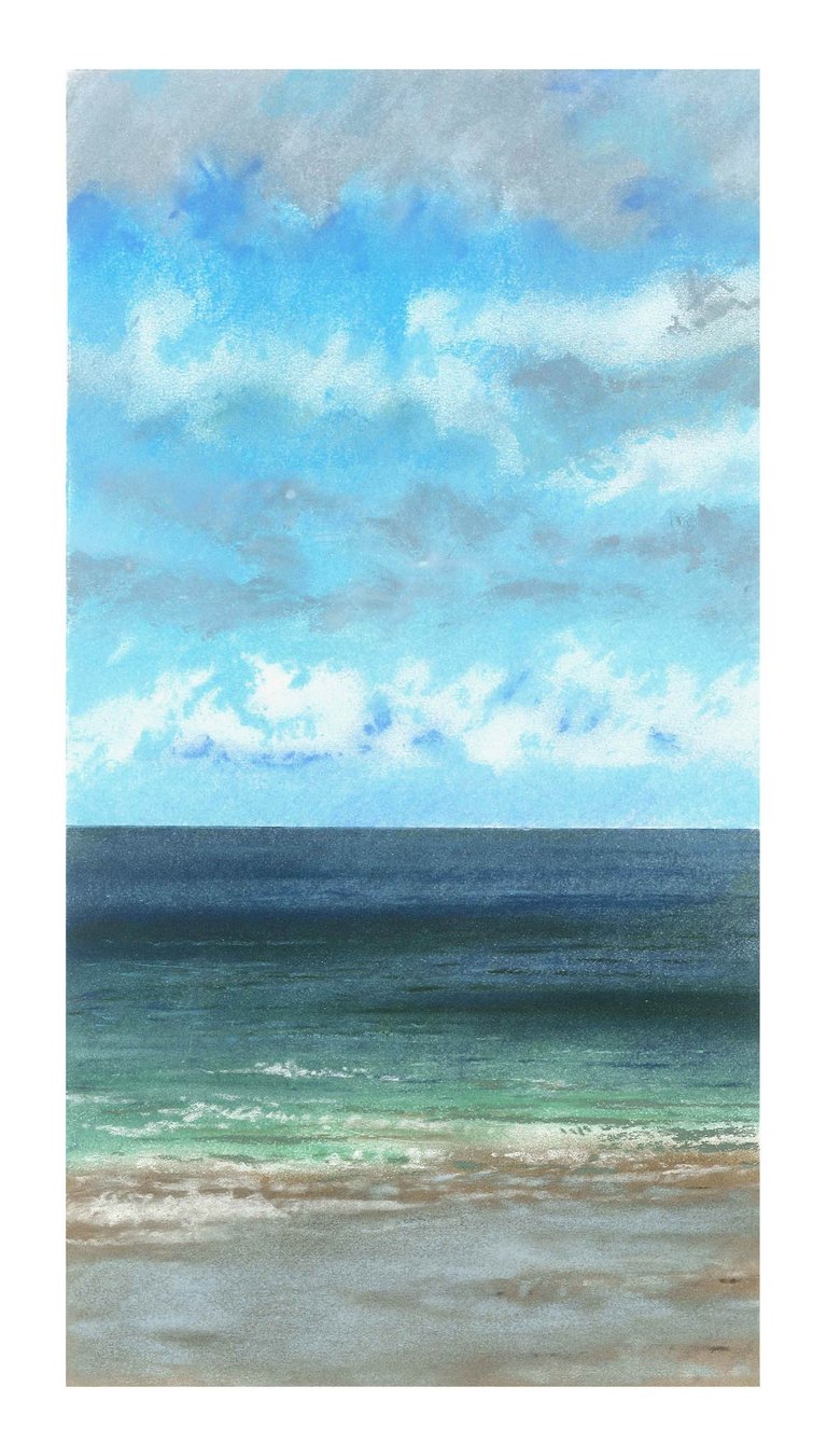 Dessin au pastel sec représentant la Plage du Sillon à Saint-Malo