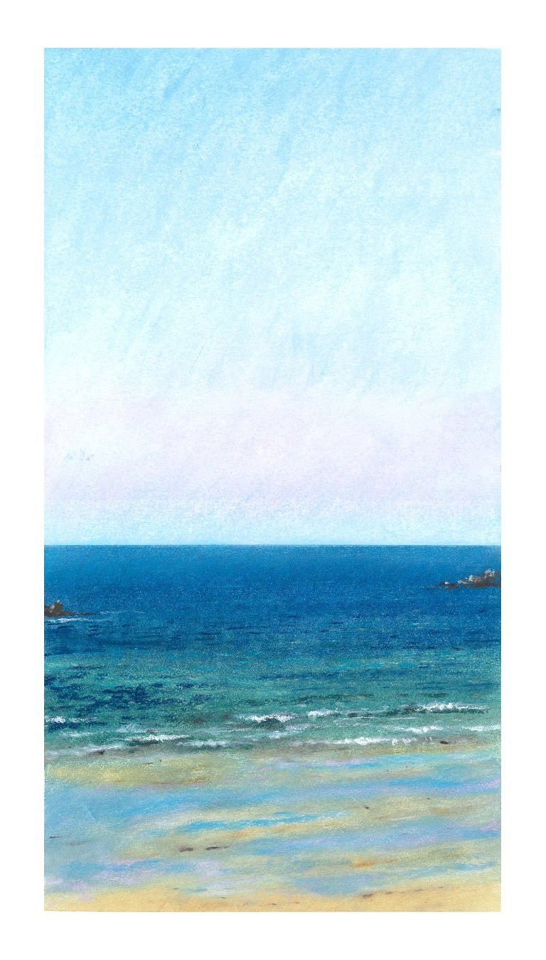 Dessin au pastel sec représentant la Plage du Sillon à Saint-Malo