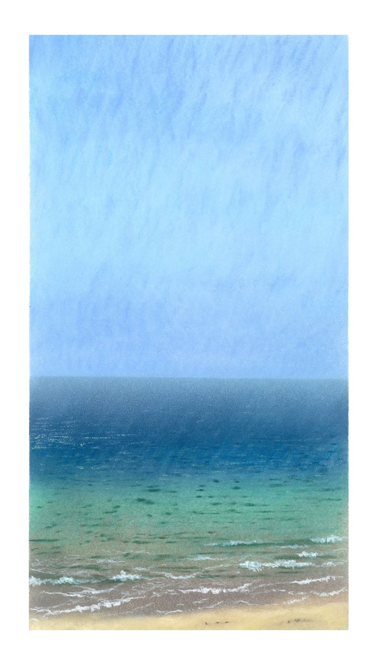 Dessin au pastel sec représentant la Plage du Sillon à Saint-Malo