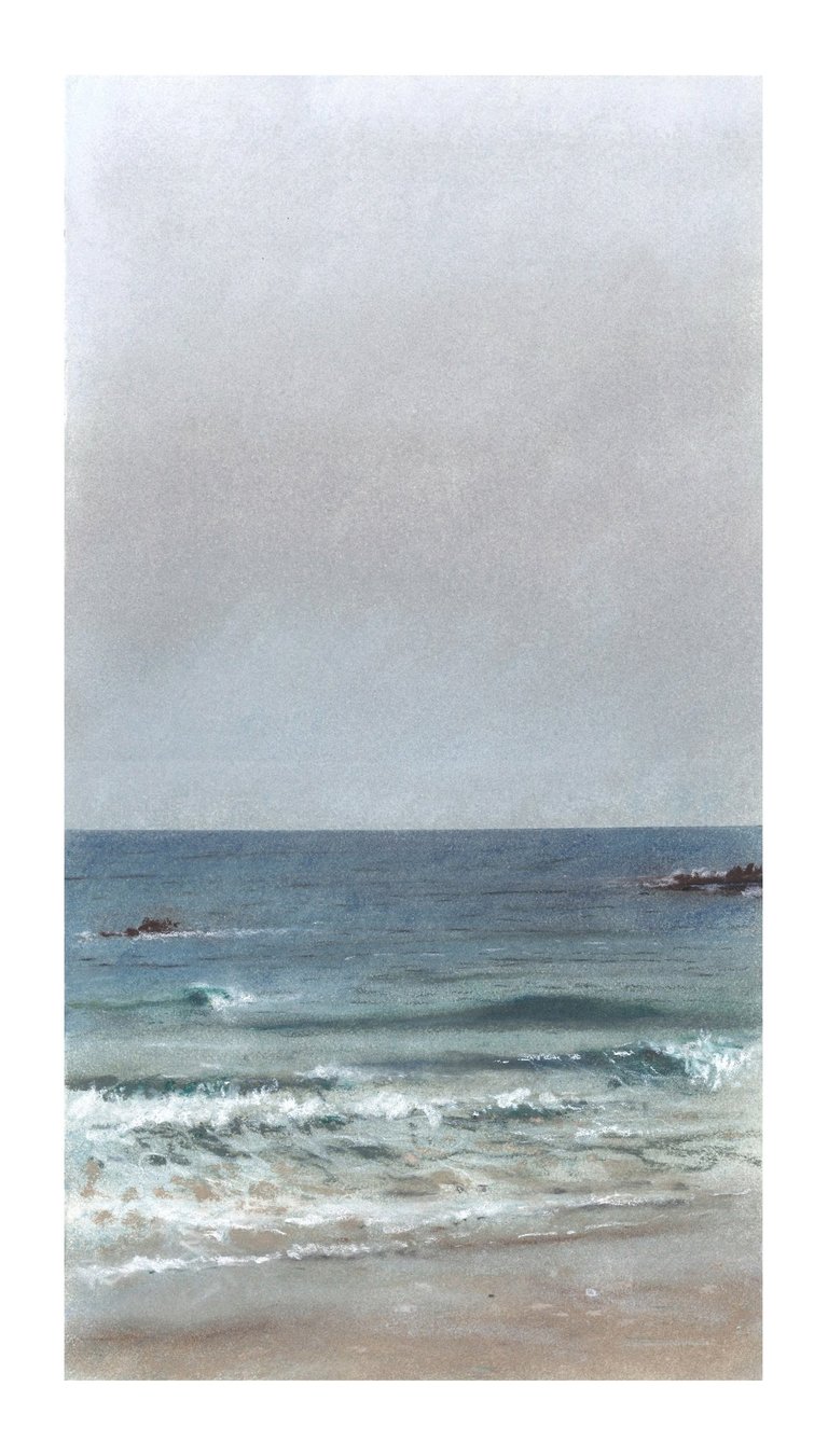 Dessin au pastel sec représentant la Plage du Sillon à Saint-Malo