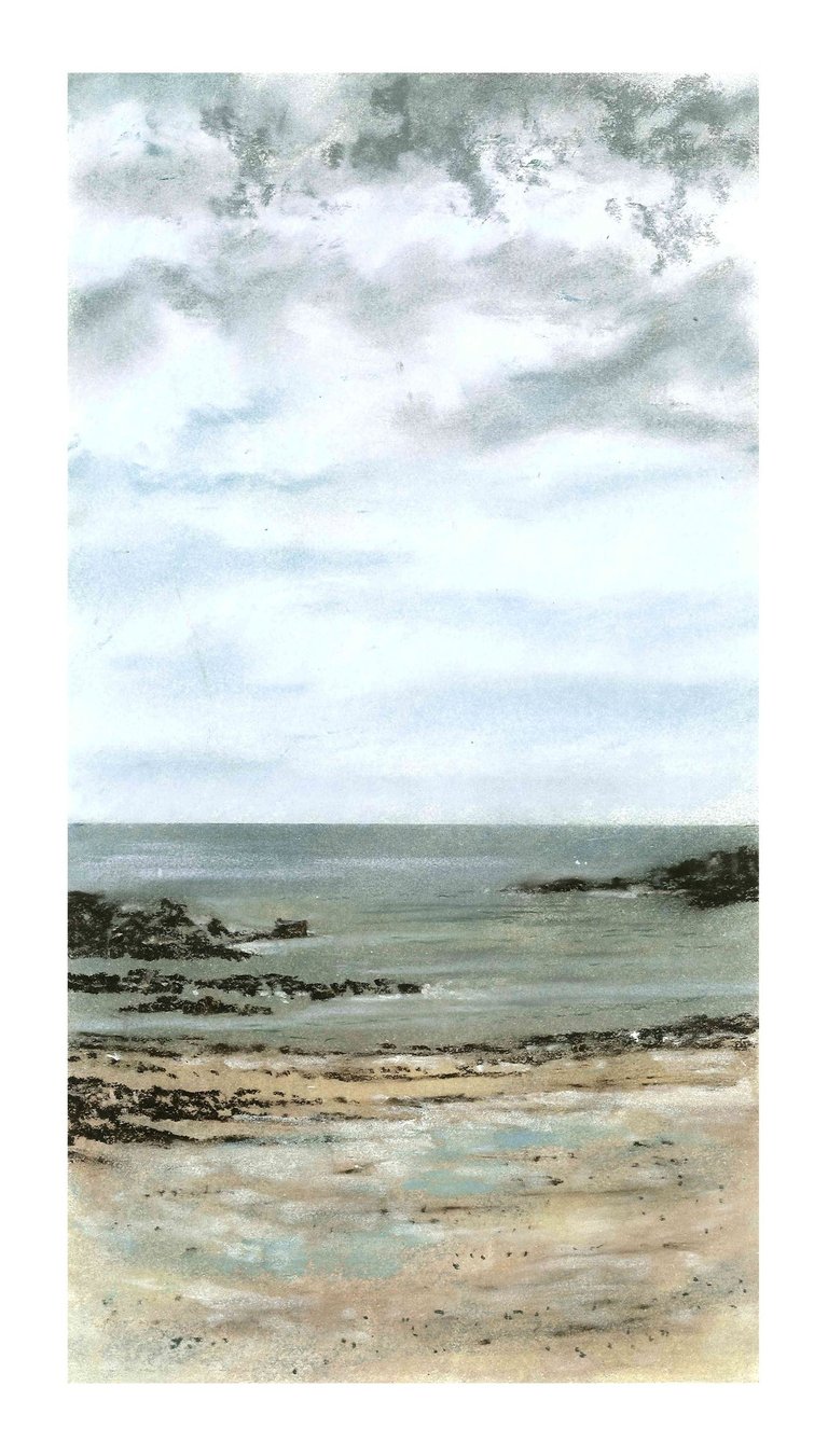 Dessin au pastel sec représentant la Plage du Sillon à Saint-Malo