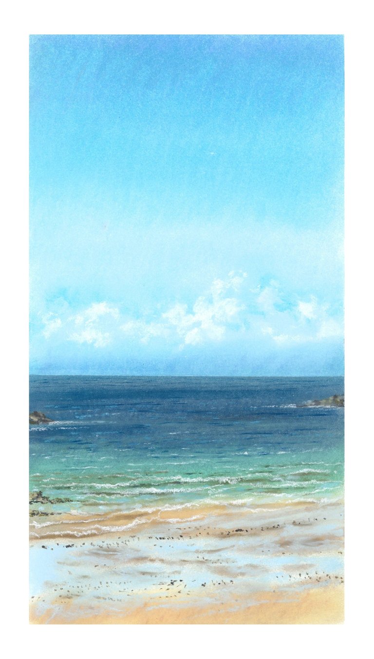 Dessin au pastel sec représentant la Plage du Sillon à Saint-Malo