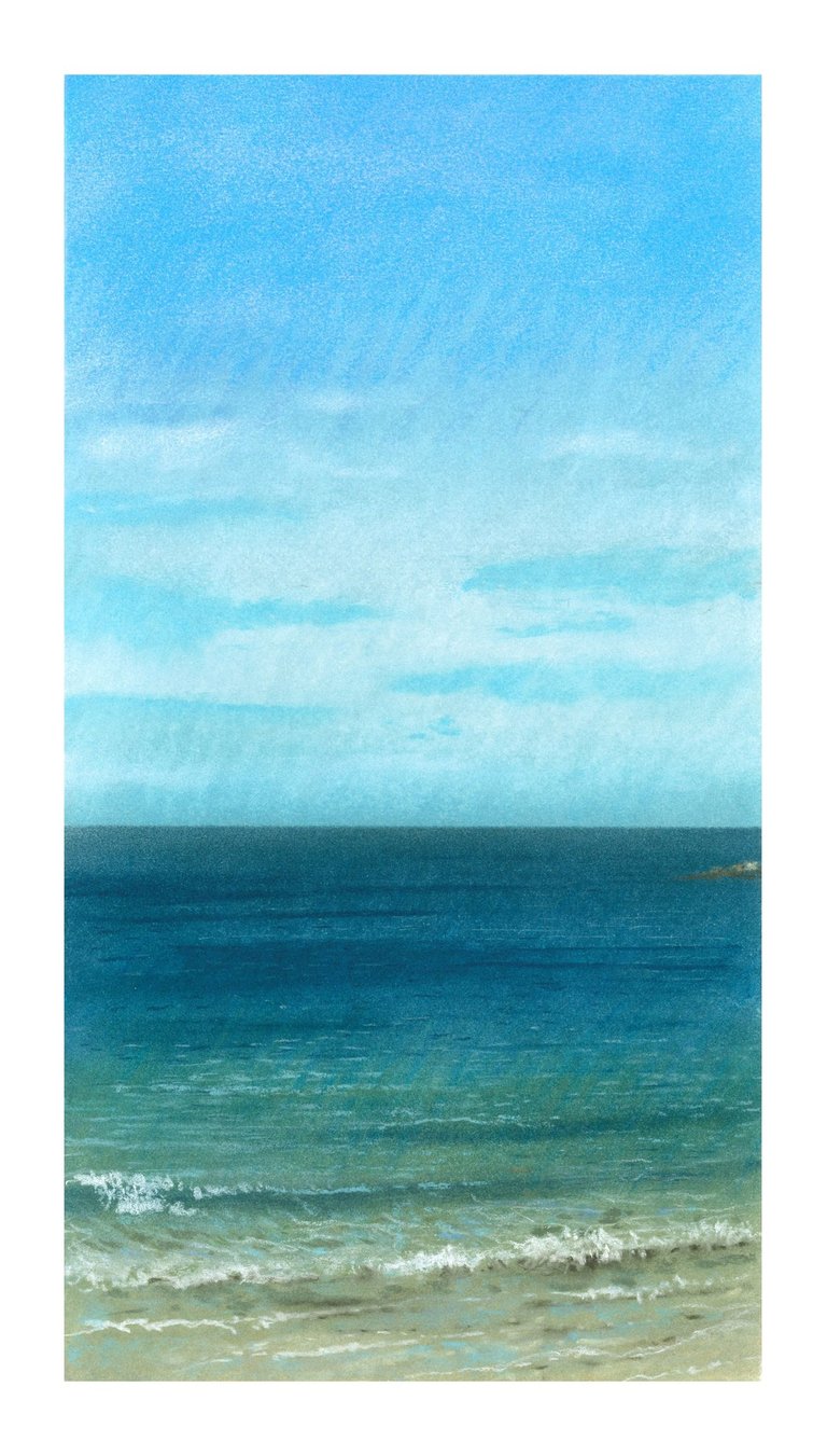 Dessin au pastel sec représentant la Plage du Sillon à Saint-Malo