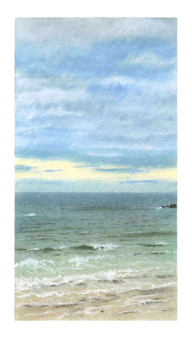 Dessin au pastel sec représentant la Plage du Sillon à Saint-Malo