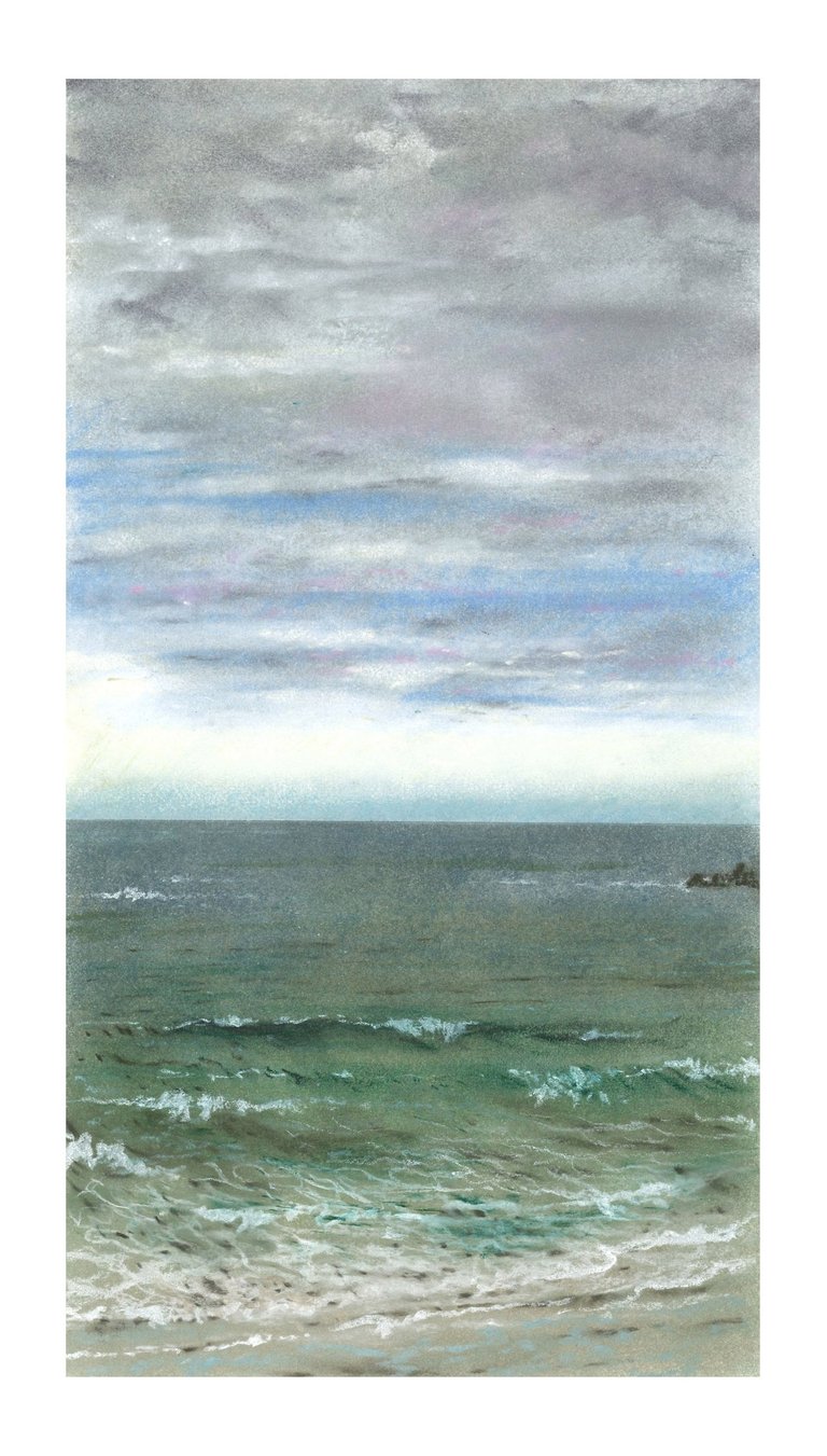 Dessin au pastel sec représentant la Plage du Sillon à Saint-Malo