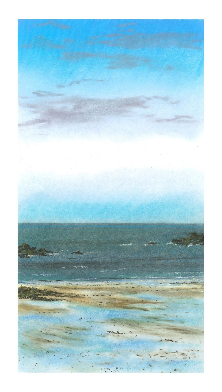 Dessin au pastel sec représentant la Plage du Sillon à Saint-Malo