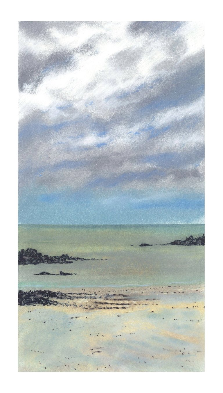 Dessin au pastel sec représentant la Plage du Sillon à Saint-Malo.