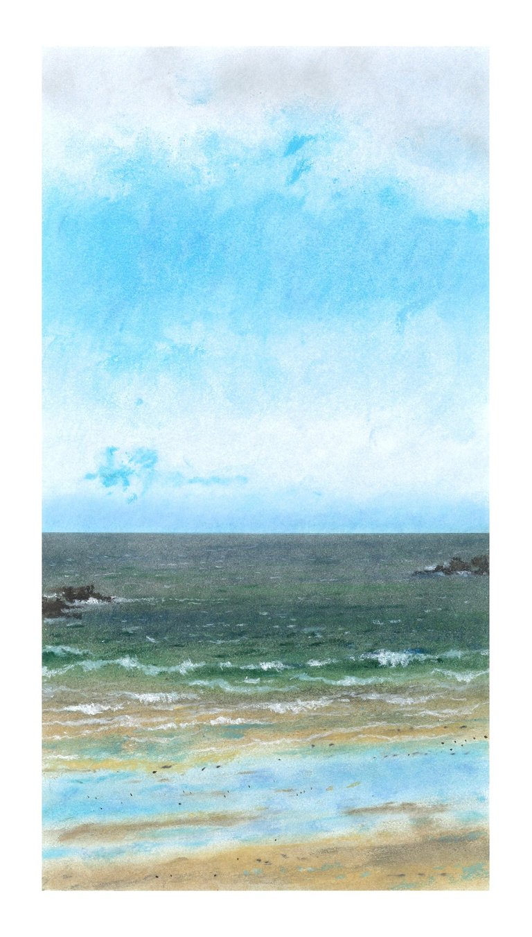 Dessin au pastel sec représentant la Plage du Sillon à Saint-Malo