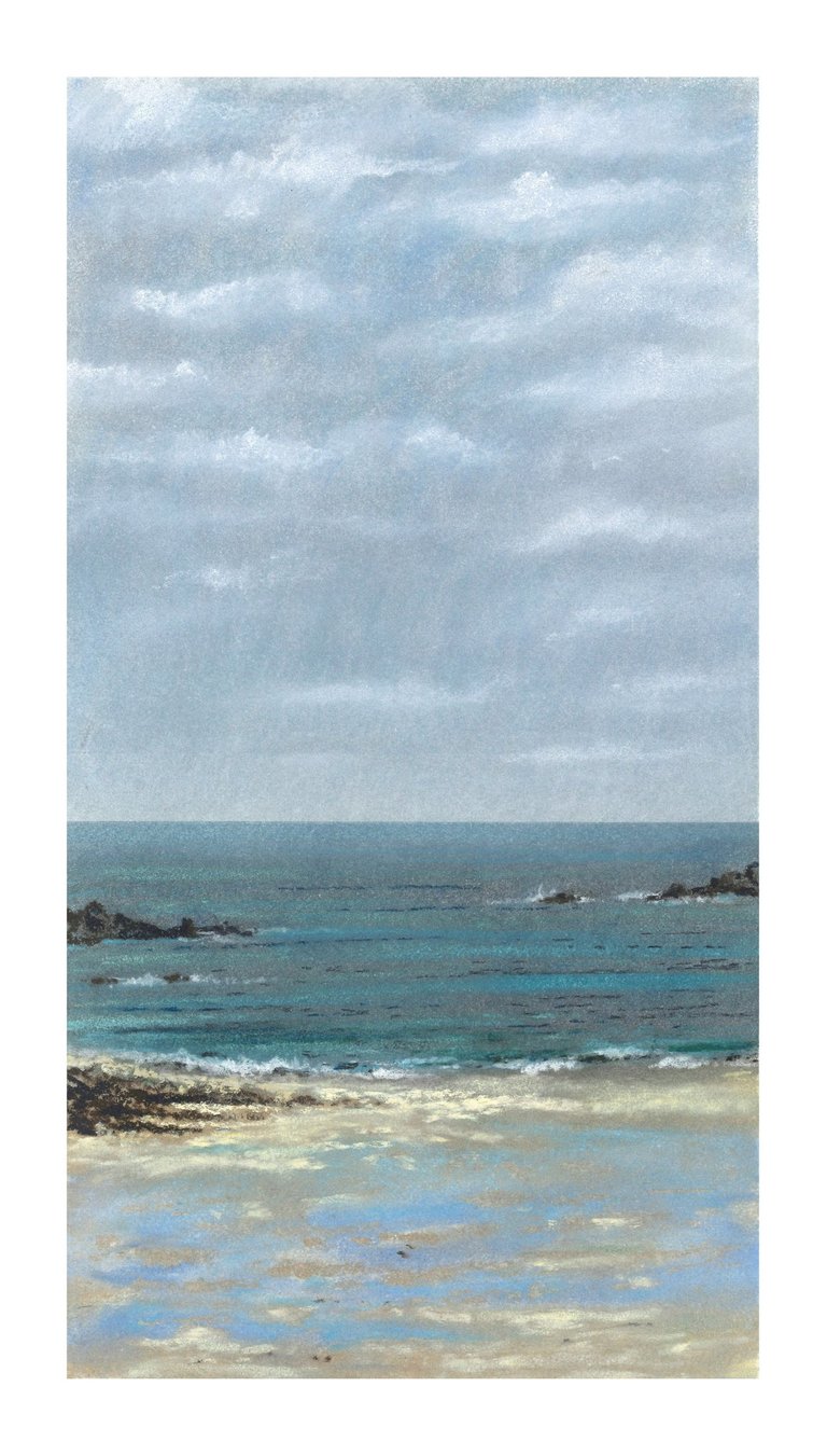 Dessin au pastel sec représentant la Plage du Sillon à Saint-Malo