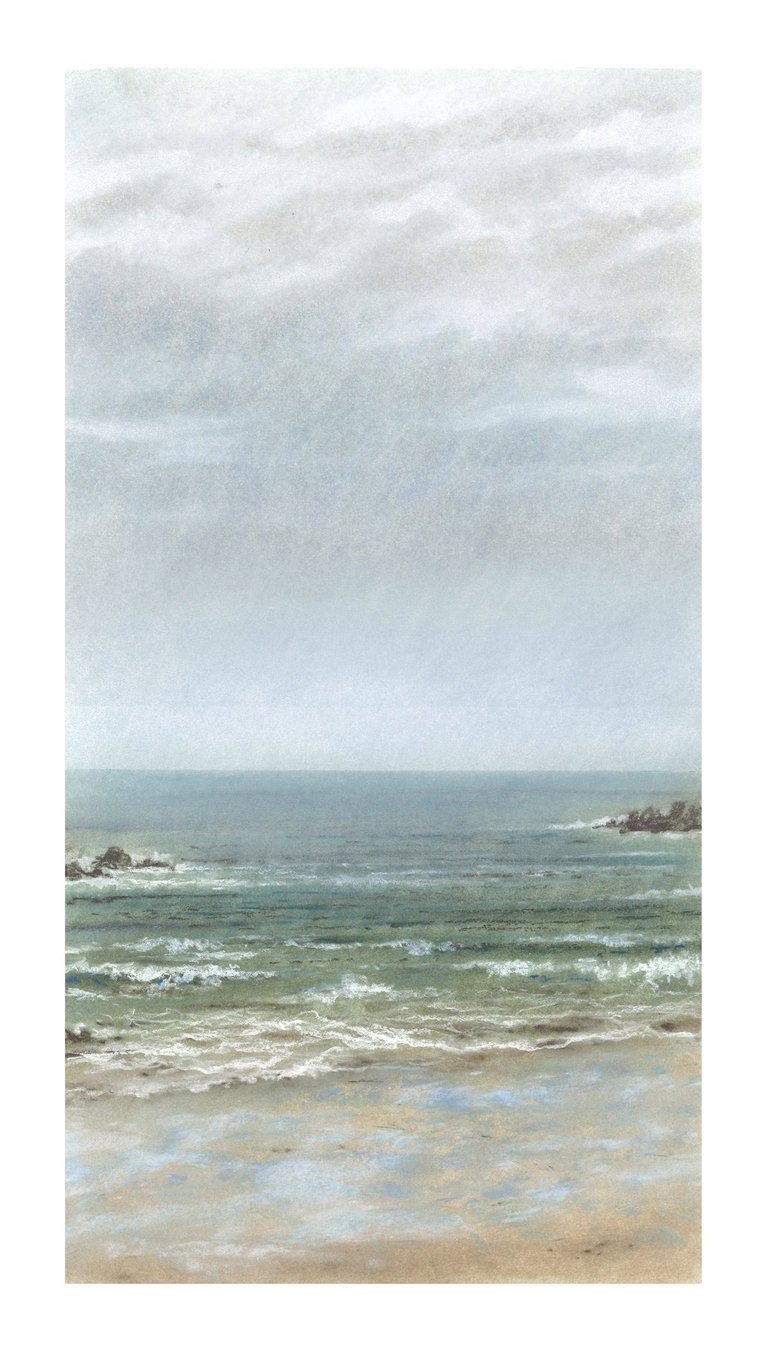 Dessin au pastel sec représentant la Plage du Sillon à Saint-Malo