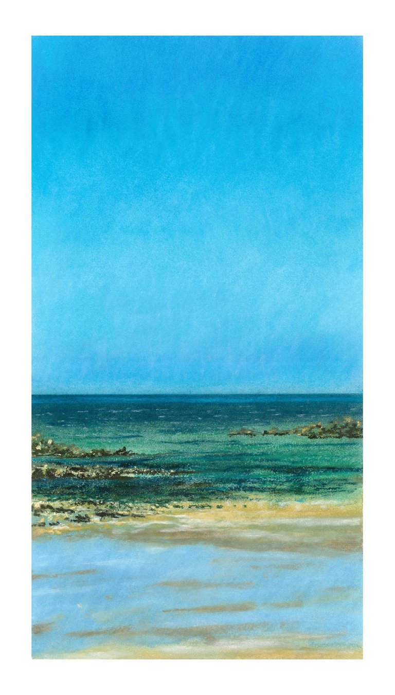 Dessin au pastel sec représentant la Plage du Sillon à Saint-Malo