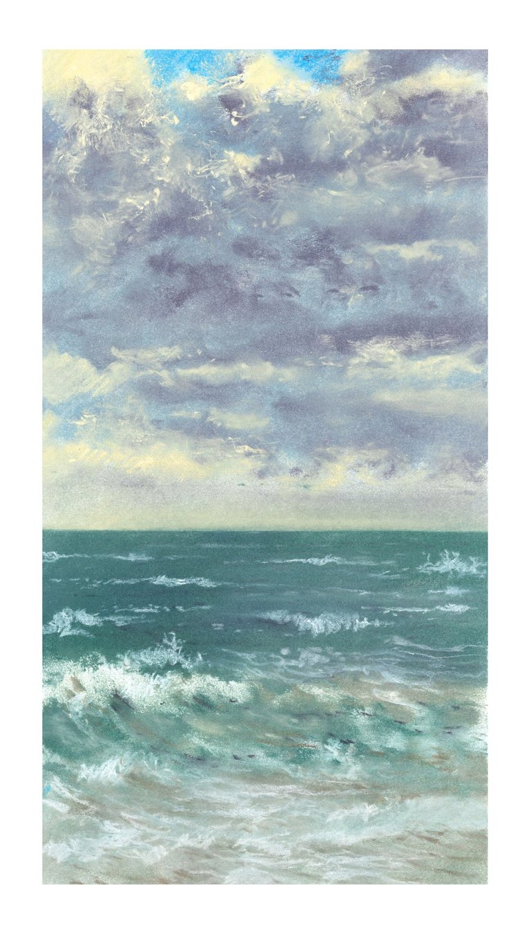 Dessin au pastel sec représentant la Plage du Sillon à Saint-Malo