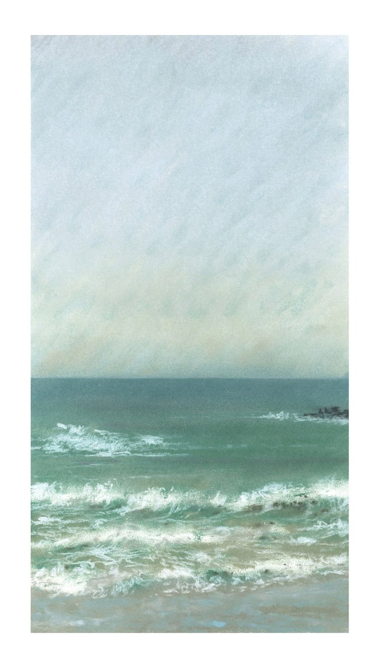 Dessin au pastel sec représentant la Plage du Sillon à Saint-Malo