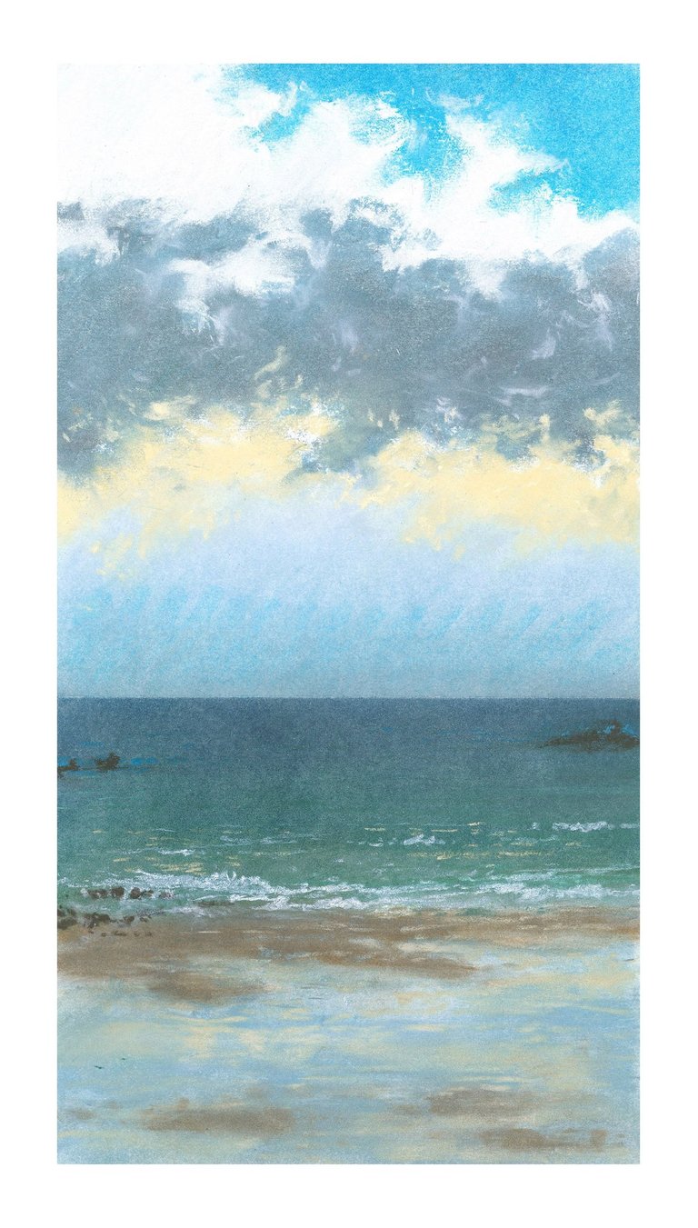 Dessin au pastel sec représentant la Plage du Sillon à Saint-Malo