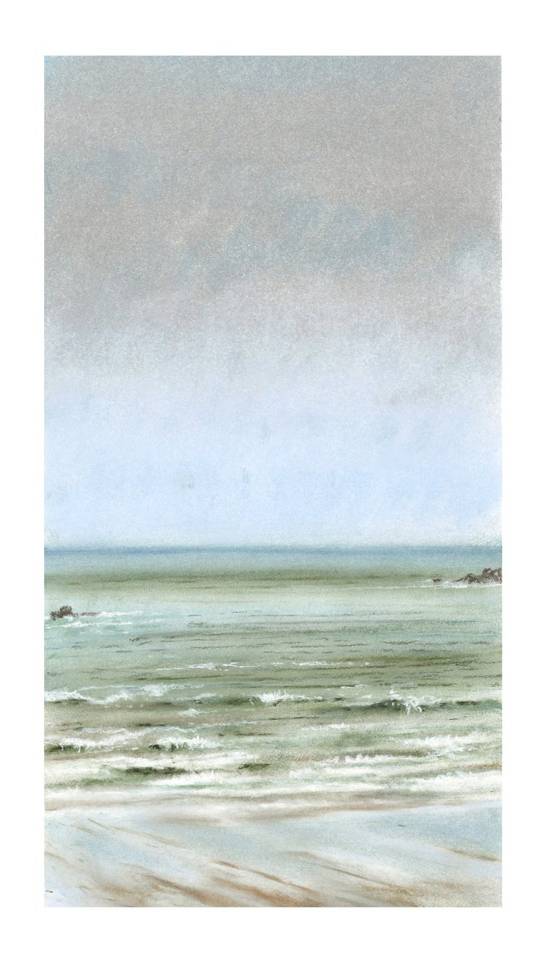 Dessin au pastel sec représentant la Plage du Sillon à Saint-Malo